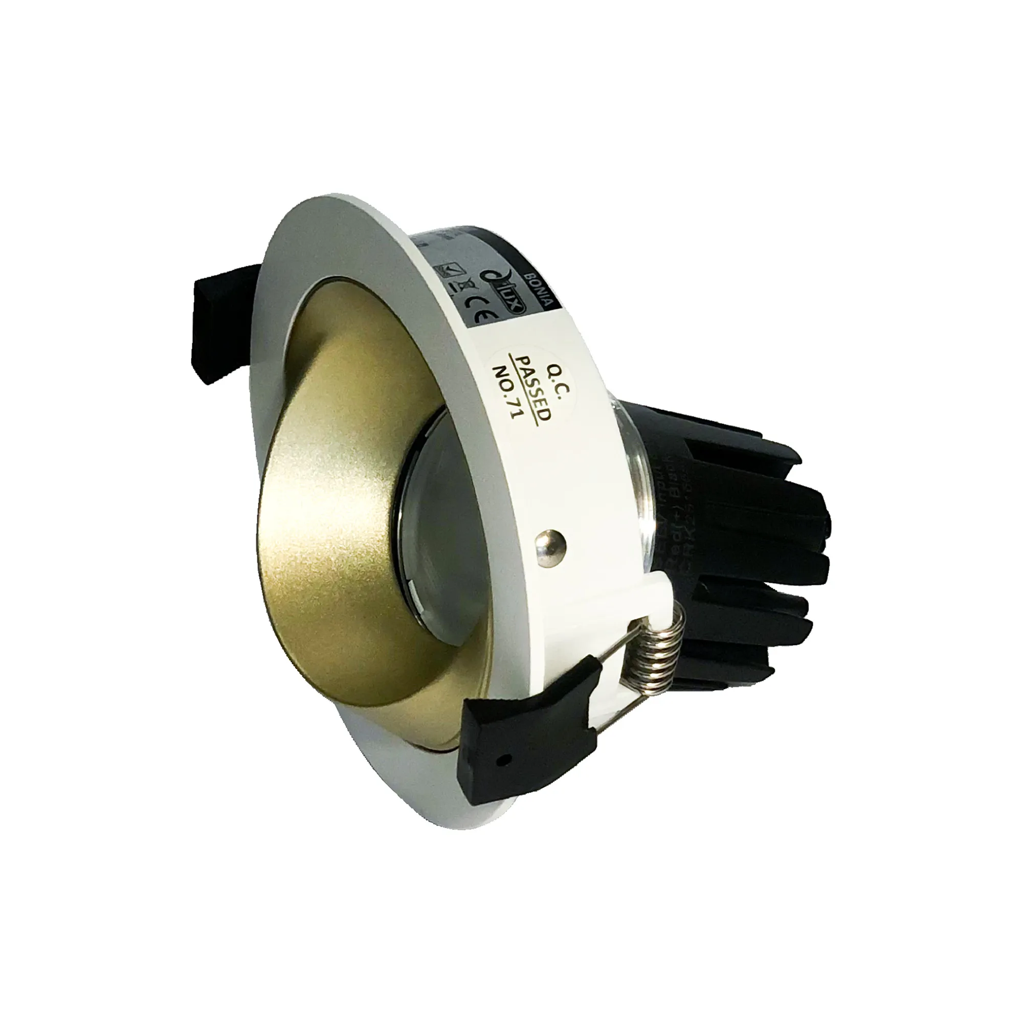 DM202639  Bonia 15 Powered by Philips 15W 1350lm 3000K 24° Engine, 350mA,White/Gold, 27° Angled Round Recessed Spotlight,IP20.